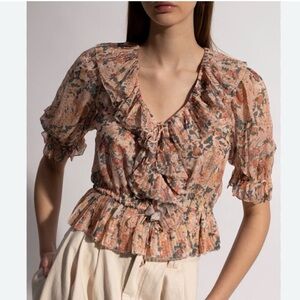 Ulla Johnson Ruby Blouse in Gardenia Floral Ruffle Top Silk
